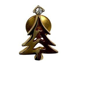 Avon Christmas tree lapel pin/tie tack with a rhinestone star topper.